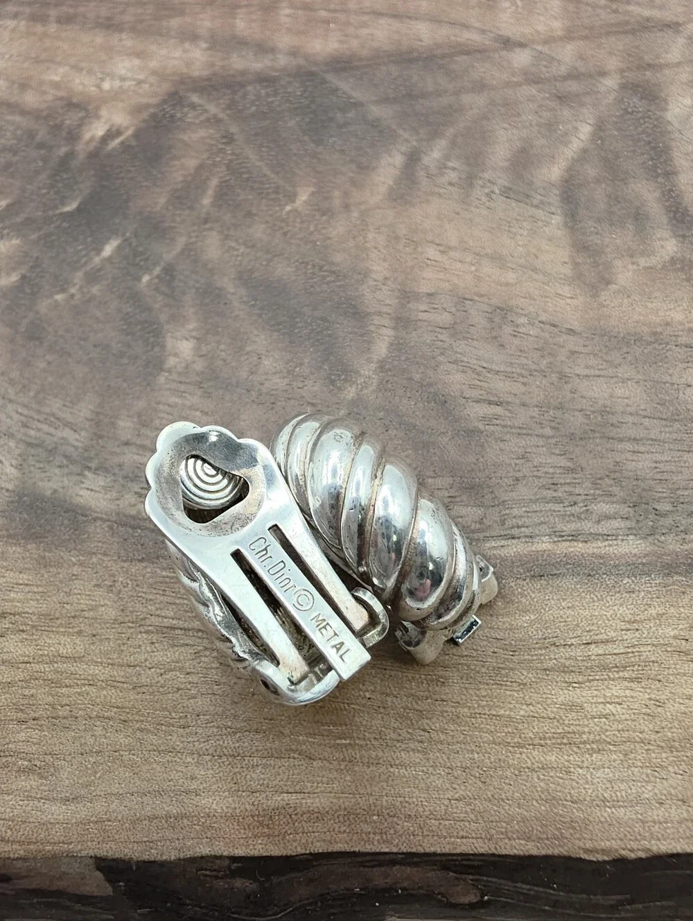 Vintage 80s Christian Dior 925 Sterling Silver Shell Shrimp Clip-On Earrings